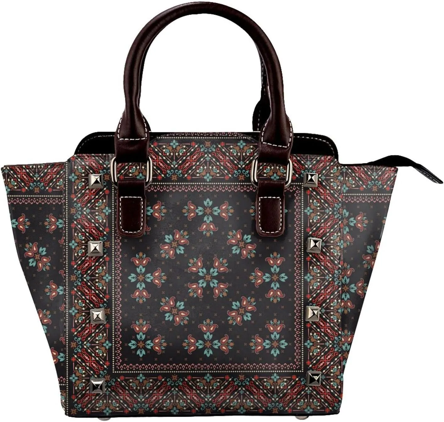 Tote Handbag for Women Faux Leather Shoulder Bag with Studded PU Leather Zipper Bag for Travel Work