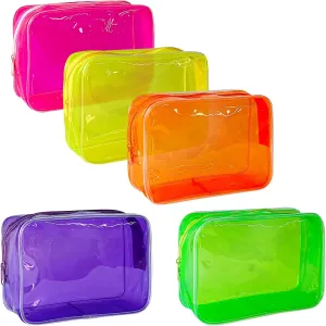 TotePrint 5 PCS Portable Waterproof Solid Makeup Bag Set for Travel, Clear Makeup Bag with Zipper for Purse Brush Bag Pen Pouch (Vivid Group)