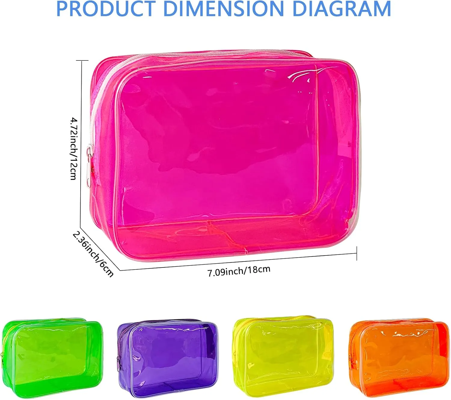 TotePrint 5 PCS Portable Waterproof Solid Makeup Bag Set for Travel, Clear Makeup Bag with Zipper for Purse Brush Bag Pen Pouch (Vivid Group)