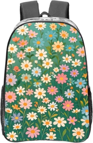 Travel Backpack for Men Women,Stylish Clear Sports Back Pack with Dual Side Mesh Pockets - Blossom Symphony Print