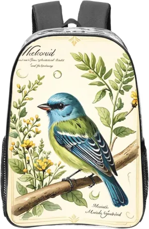 Travel Backpack for Men Women,Stylish Clear Sports Back Pack with Dual Side Mesh Pockets - Melodious Songbird Print