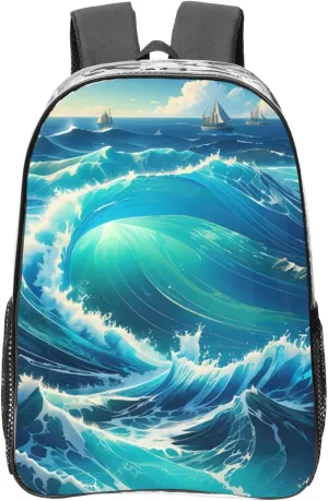 Travel Backpack for Men Women,Stylish Clear Sports Back Pack with Dual Side Mesh Pockets - Ocean Symphony Print