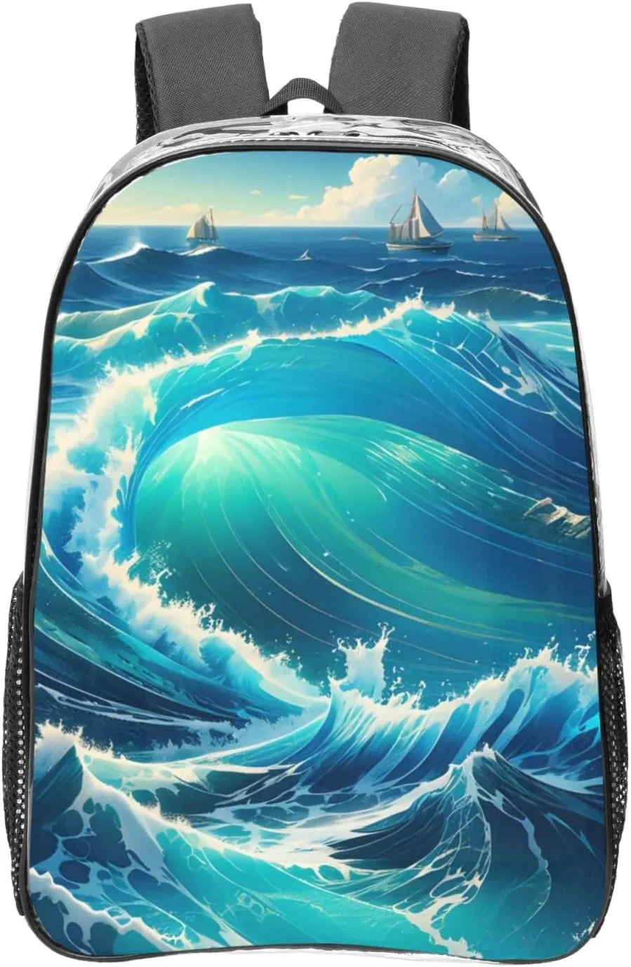 Travel Backpack for Men Women,Stylish Clear Sports Back Pack with Dual Side Mesh Pockets - Ocean Symphony Print