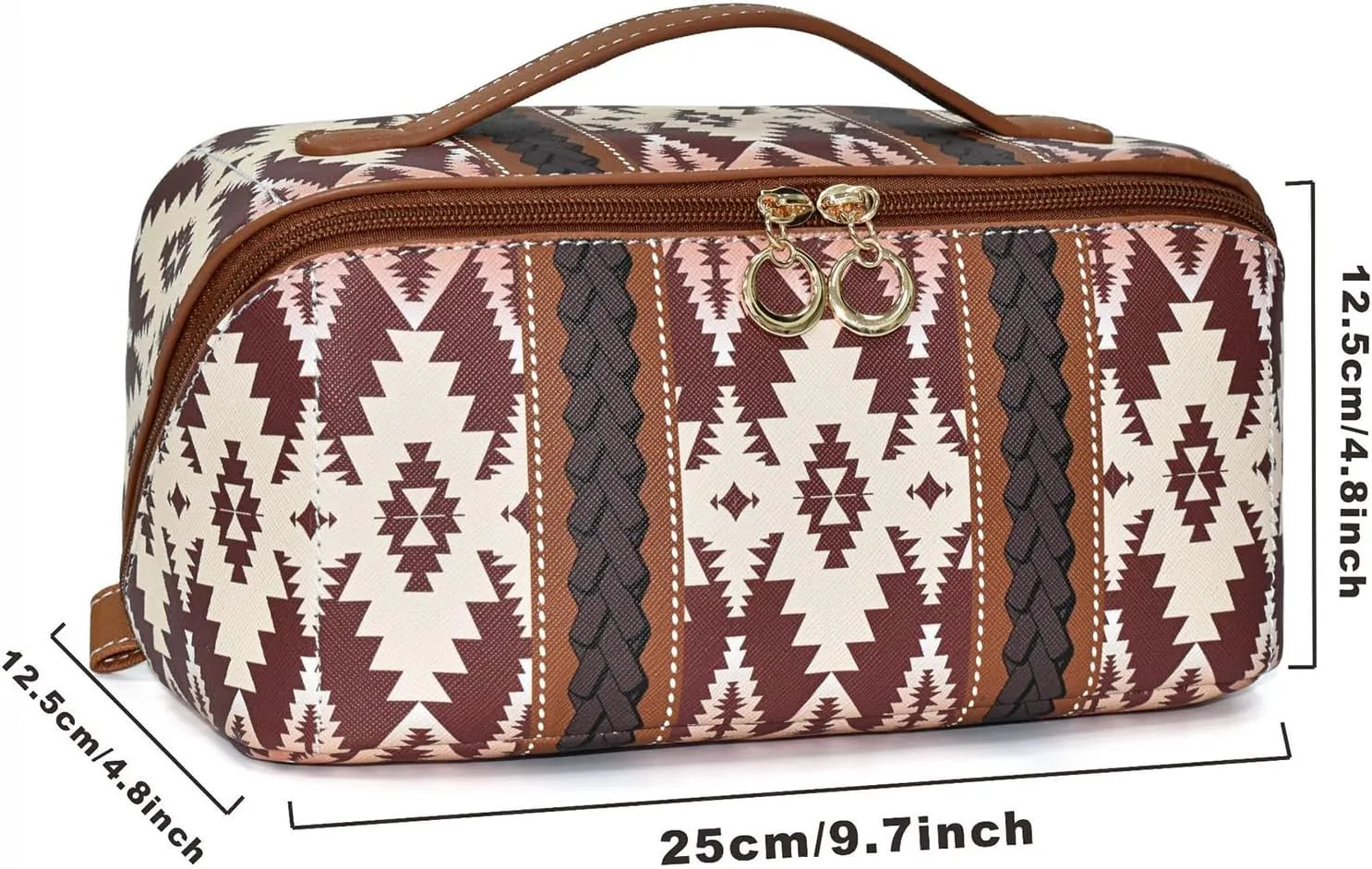 Travel Makeup Bag for women, Large Capacity Cosmetic Organizer Bag Leather Toiletry Bag for Women Open Flat Portable Pouch with Divider and Handle