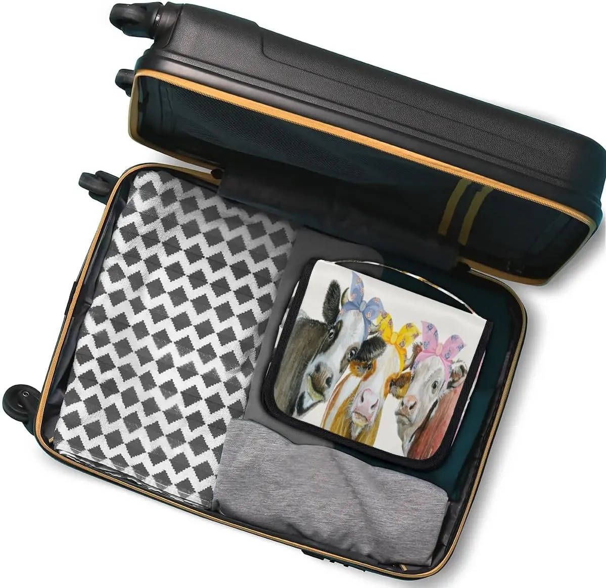 Travel Toiletry Bag for Women Men with Hanging Hook Cute Beige Farm Cow Animal Pattern Makeup Cosmetic Bag Organizer Travel Bag for Toiletries Essentials Accessories, Large Size