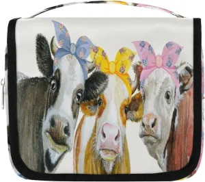Travel Toiletry Bag for Women Men with Hanging Hook Cute Beige Farm Cow Animal Pattern Makeup Cosmetic Bag Organizer Travel Bag for Toiletries Essentials Accessories, Large Size