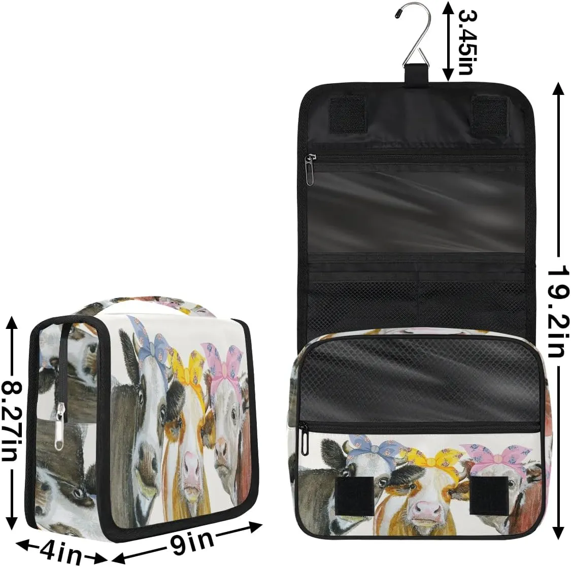 Travel Toiletry Bag for Women Men with Hanging Hook Cute Beige Farm Cow Animal Pattern Makeup Cosmetic Bag Organizer Travel Bag for Toiletries Essentials Accessories, Large Size
