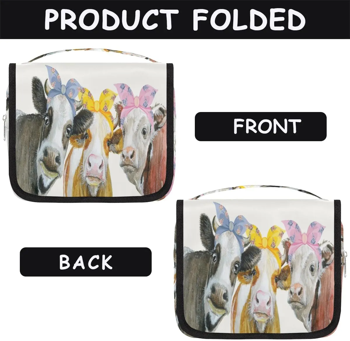 Travel Toiletry Bag for Women Men with Hanging Hook Cute Beige Farm Cow Animal Pattern Makeup Cosmetic Bag Organizer Travel Bag for Toiletries Essentials Accessories, Large Size