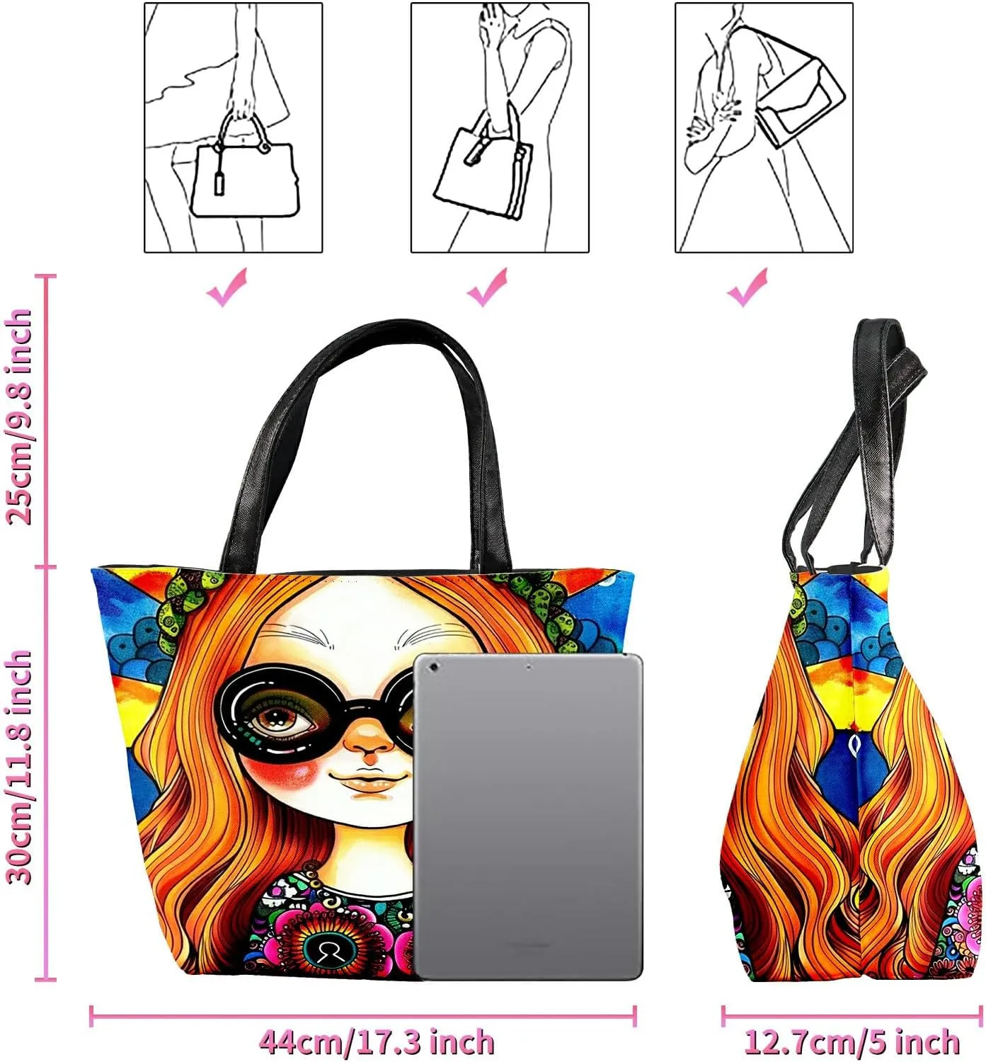 Travel Tote Bags Leather Purses for Women, Shoulder Bag with Zipper, Top Handle Ladies Shoulder Bags