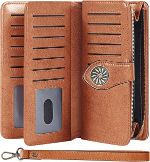 Travelambo Women's Wallet RFID Blocking Credit Card Holder Large Capacity Wristlet Leather Wallets Purse