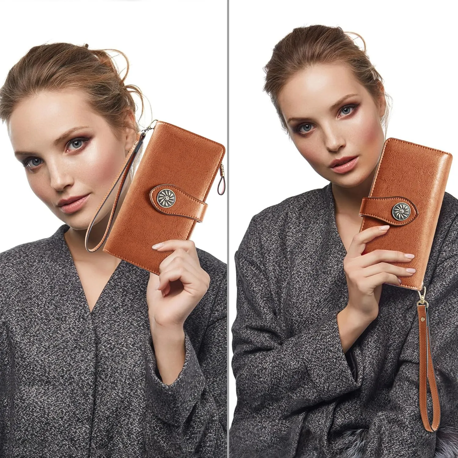 Travelambo Women's Wallet RFID Blocking Credit Card Holder Large Capacity Wristlet Leather Wallets Purse