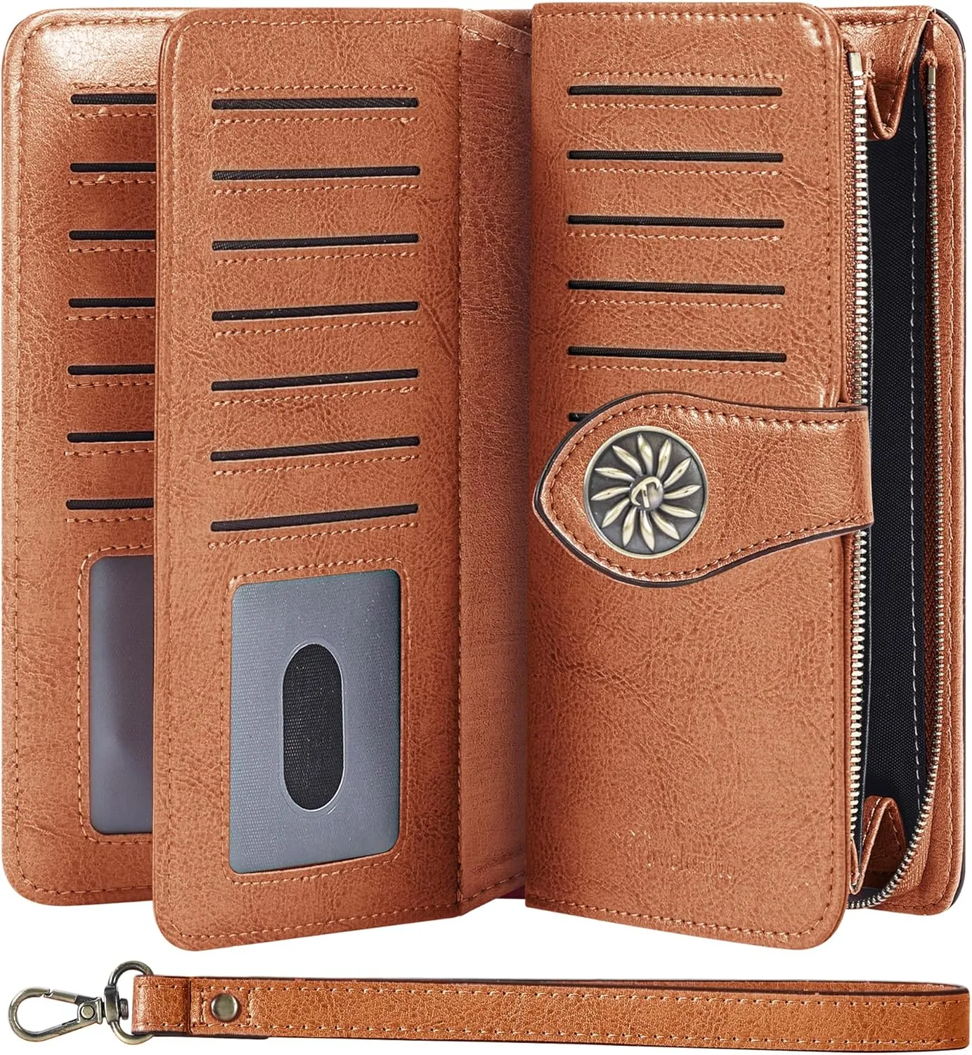 Travelambo Women's Wallet RFID Blocking Credit Card Holder Large Capacity Wristlet Leather Wallets Purse