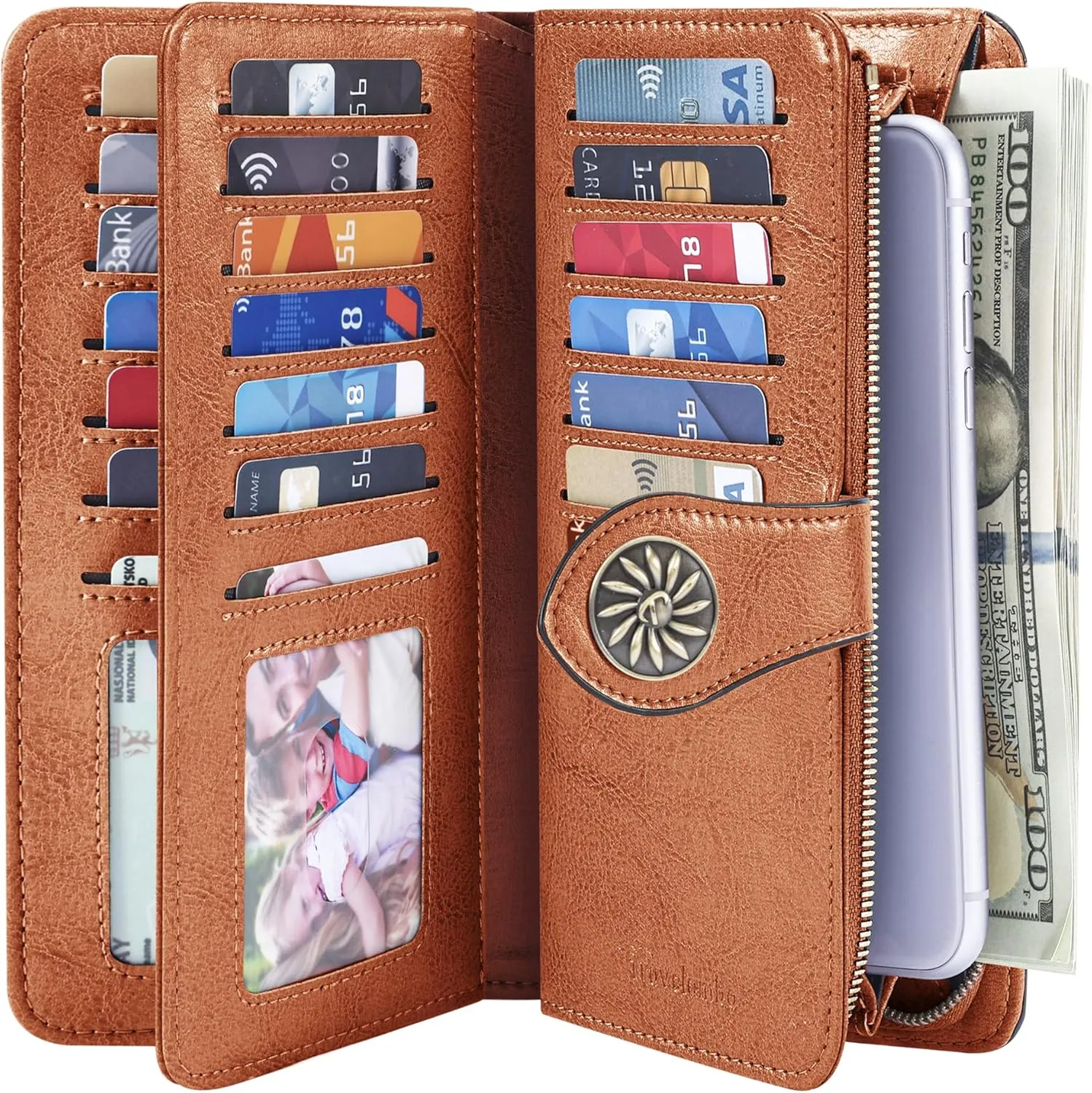 Travelambo Women's Wallet RFID Blocking Credit Card Holder Large Capacity Wristlet Leather Wallets Purse