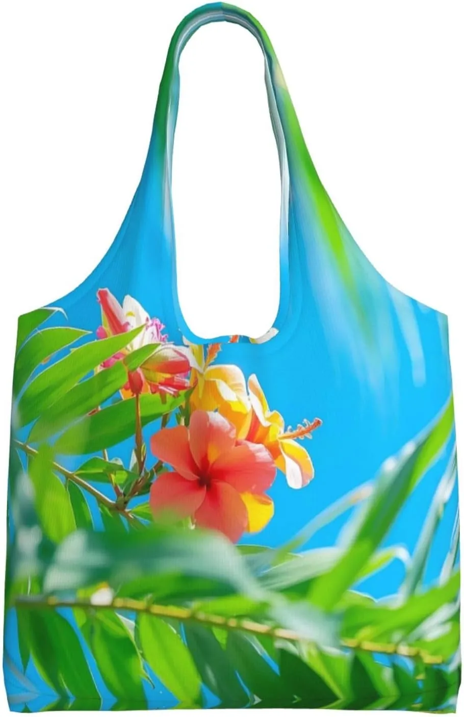 Tropical Summer Hawaiian Flower Palm Leaves Print Ladies' Single Shoulder Canvas Handbag,Sturdy Cotton Handbag With Patterned Shoulder Bag