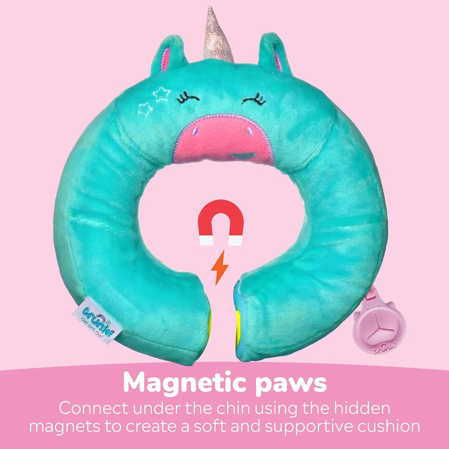 Trunki Kid's Travel Neck Pillow and Chin Rest | Support Sleepy Heads in The Car Seat, Plane, Bike or Pram | Yondi Small UNA Unicorn (Turquoise)