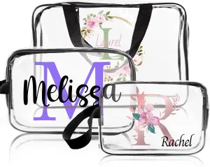 ubjva Personalized Makeup Bag Custom Clear Toiletry Bag for Women Name Monogrammed Cosmetic Pouch with Handle for Travel Wedding Birthday Gift-Monogrammed Template-S