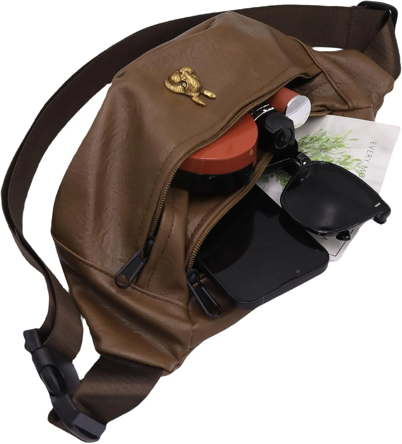 Unisex Leather Belt Bag Fanny Pack for Women Men Black Sling Chest Bag Fashion Crossbody Shoulder Bag