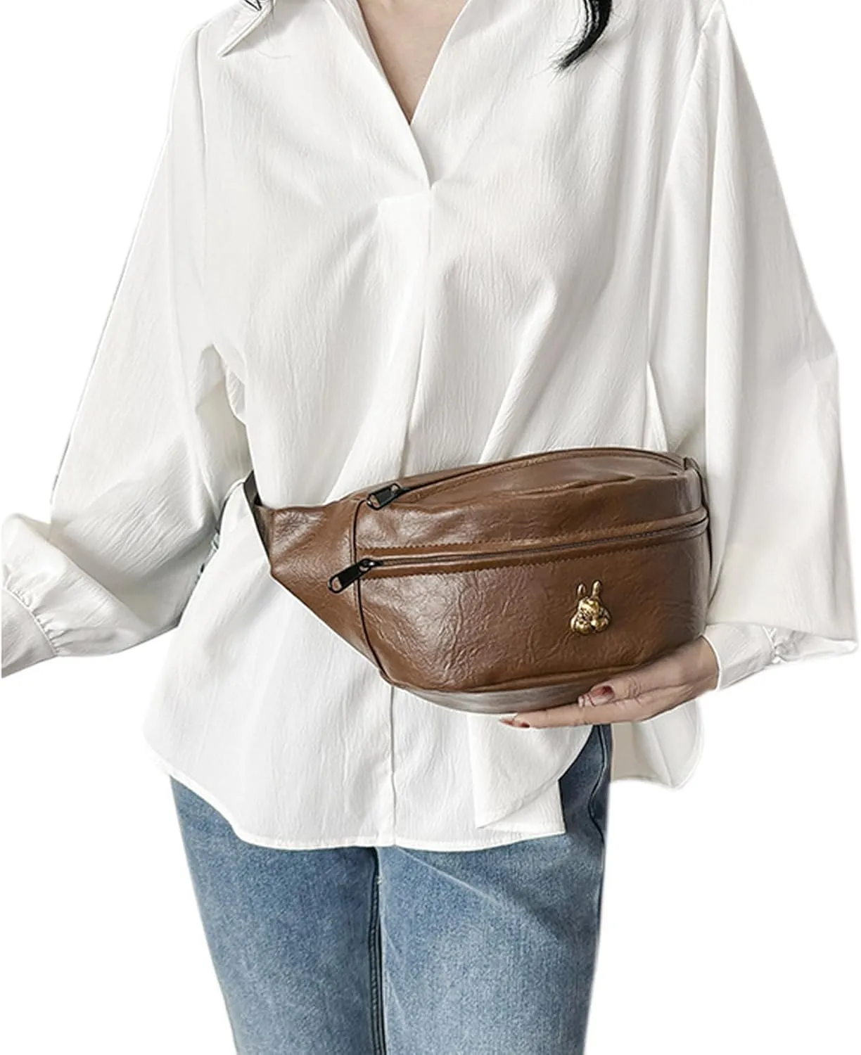 Unisex Leather Belt Bag Fanny Pack for Women Men Black Sling Chest Bag Fashion Crossbody Shoulder Bag