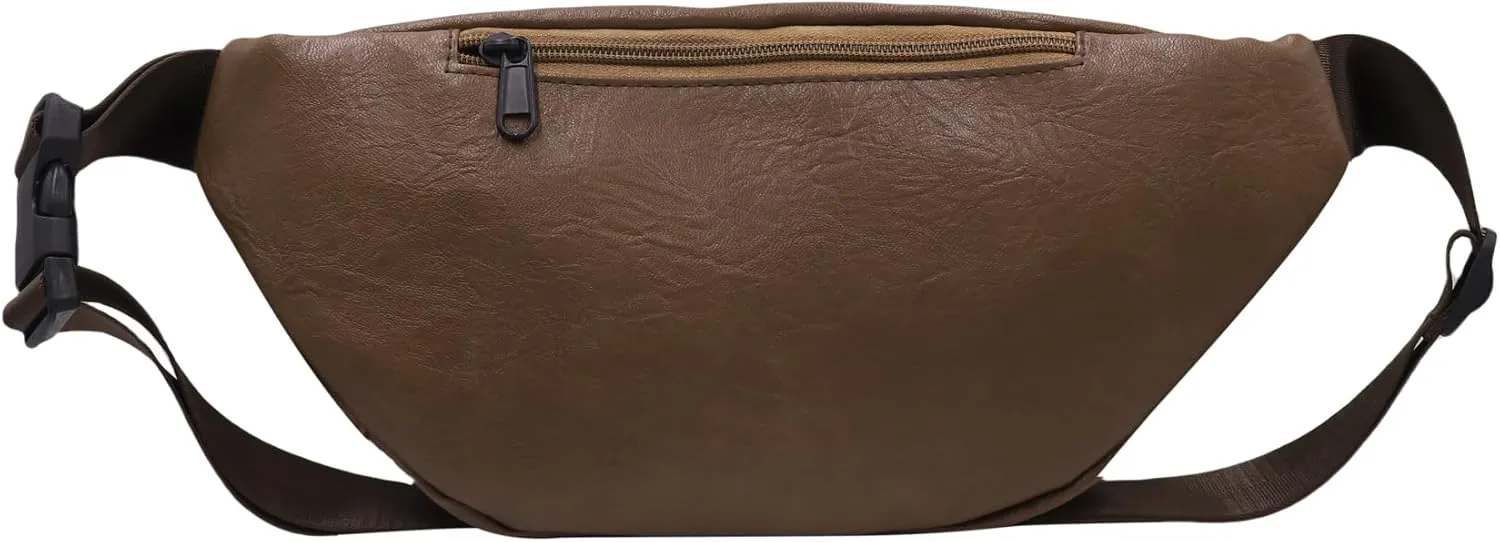 Unisex Leather Belt Bag Fanny Pack for Women Men Black Sling Chest Bag Fashion Crossbody Shoulder Bag