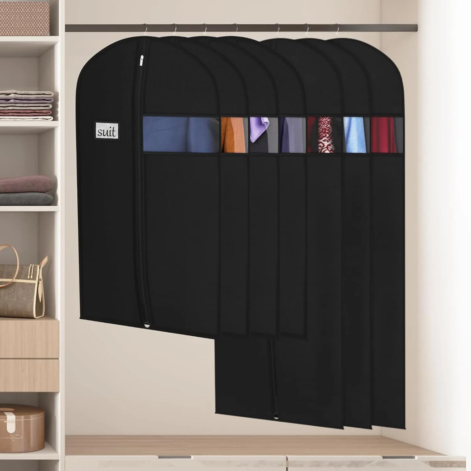 Univivi 10 Pack Suit Bags Garment Bag for Men Storage, 40-Inch Suit Bags for Closet Storage with Clear Window and ID Card Holder for Suit Jacket, Skirt, Shirt and Coat