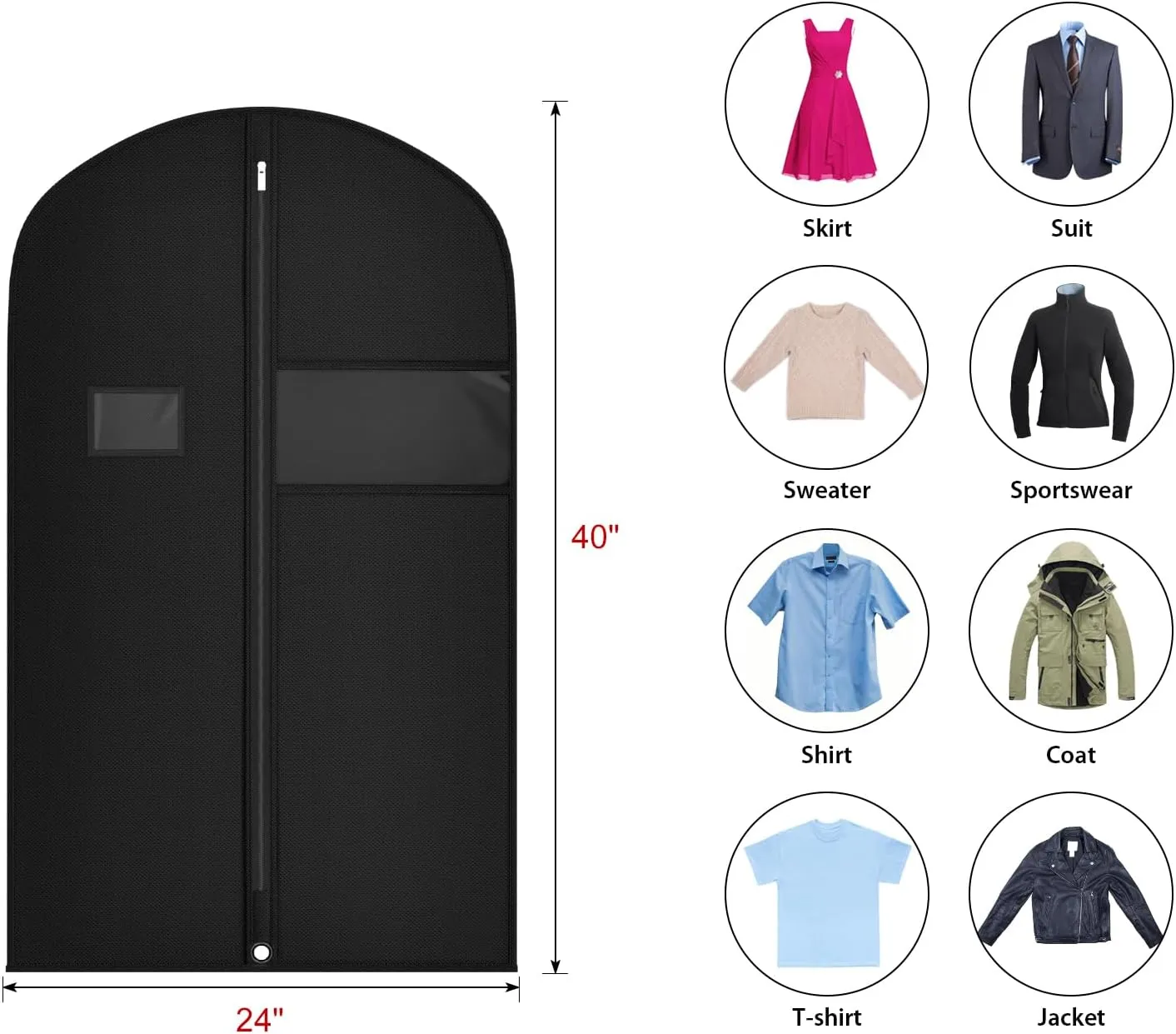 Univivi 10 Pack Suit Bags Garment Bag for Men Storage, 40-Inch Suit Bags for Closet Storage with Clear Window and ID Card Holder for Suit Jacket, Skirt, Shirt and Coat