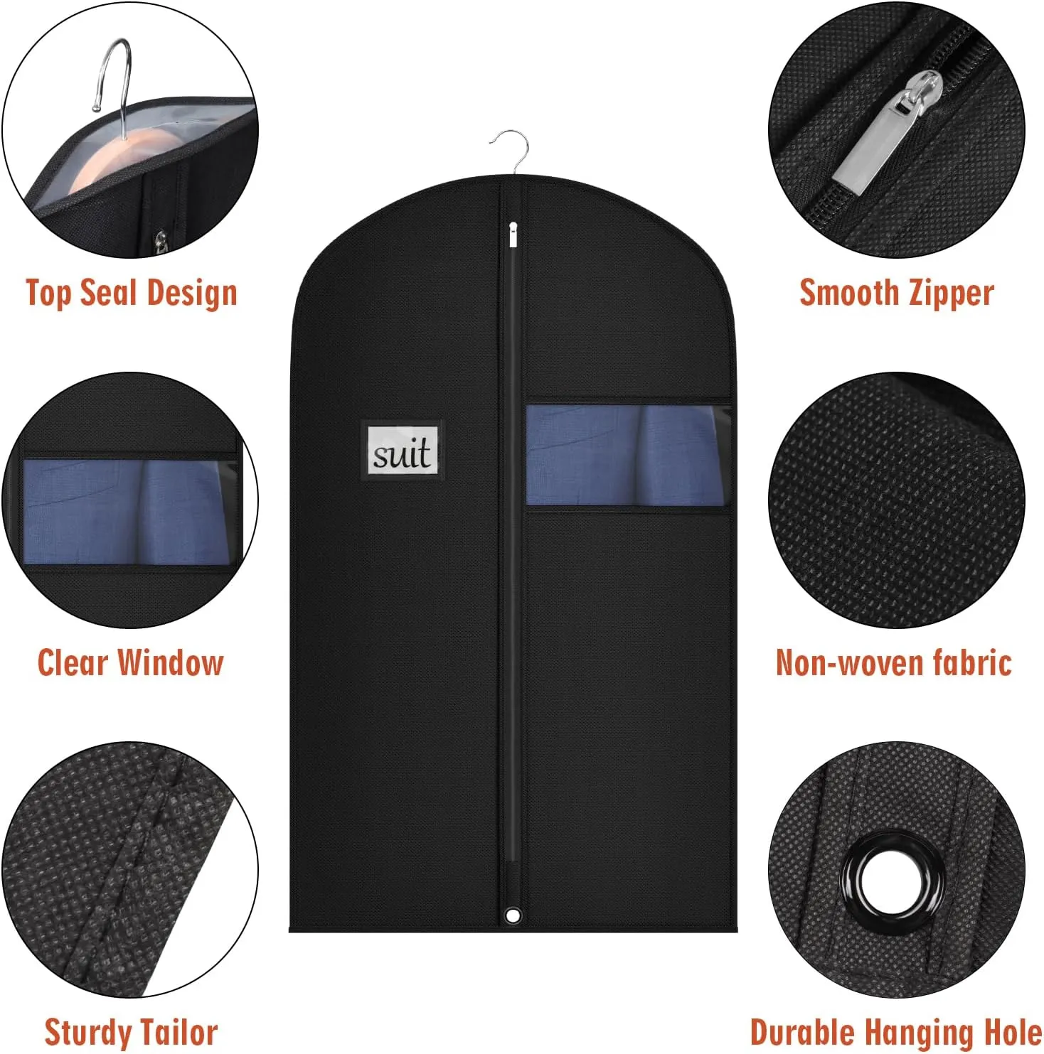 Univivi 10 Pack Suit Bags Garment Bag for Men Storage, 40-Inch Suit Bags for Closet Storage with Clear Window and ID Card Holder for Suit Jacket, Skirt, Shirt and Coat