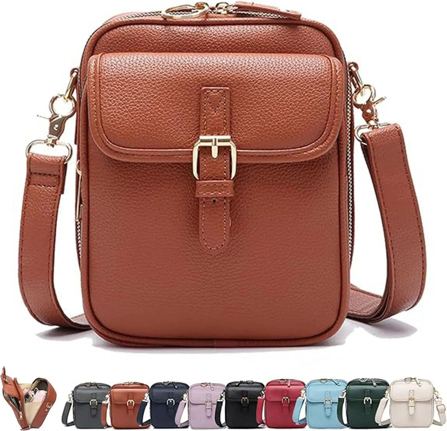Urvashi Women's Anti-Theft Vintage Crossbody Bag-Large Capacity Leather Purse with 10 Card Slots & Lockable Zipper