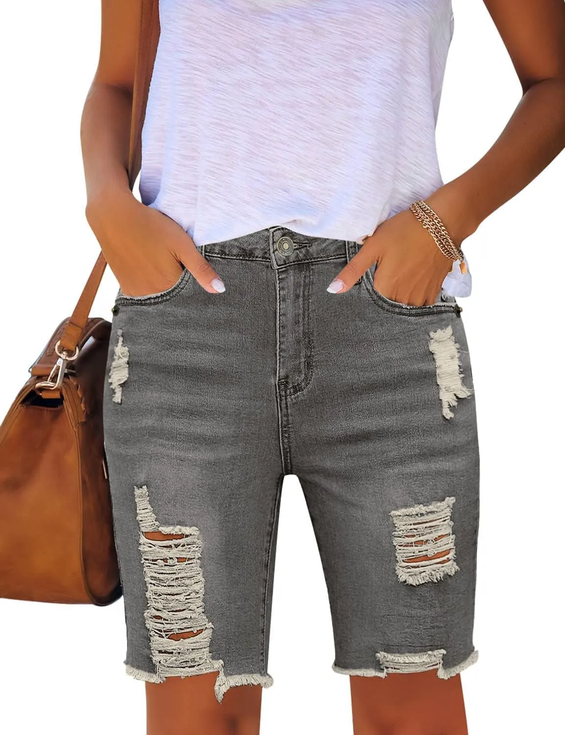 Utyful Women Summer Frayed Ripped Bermuda Shorts Distressed Denim Jeans Short
