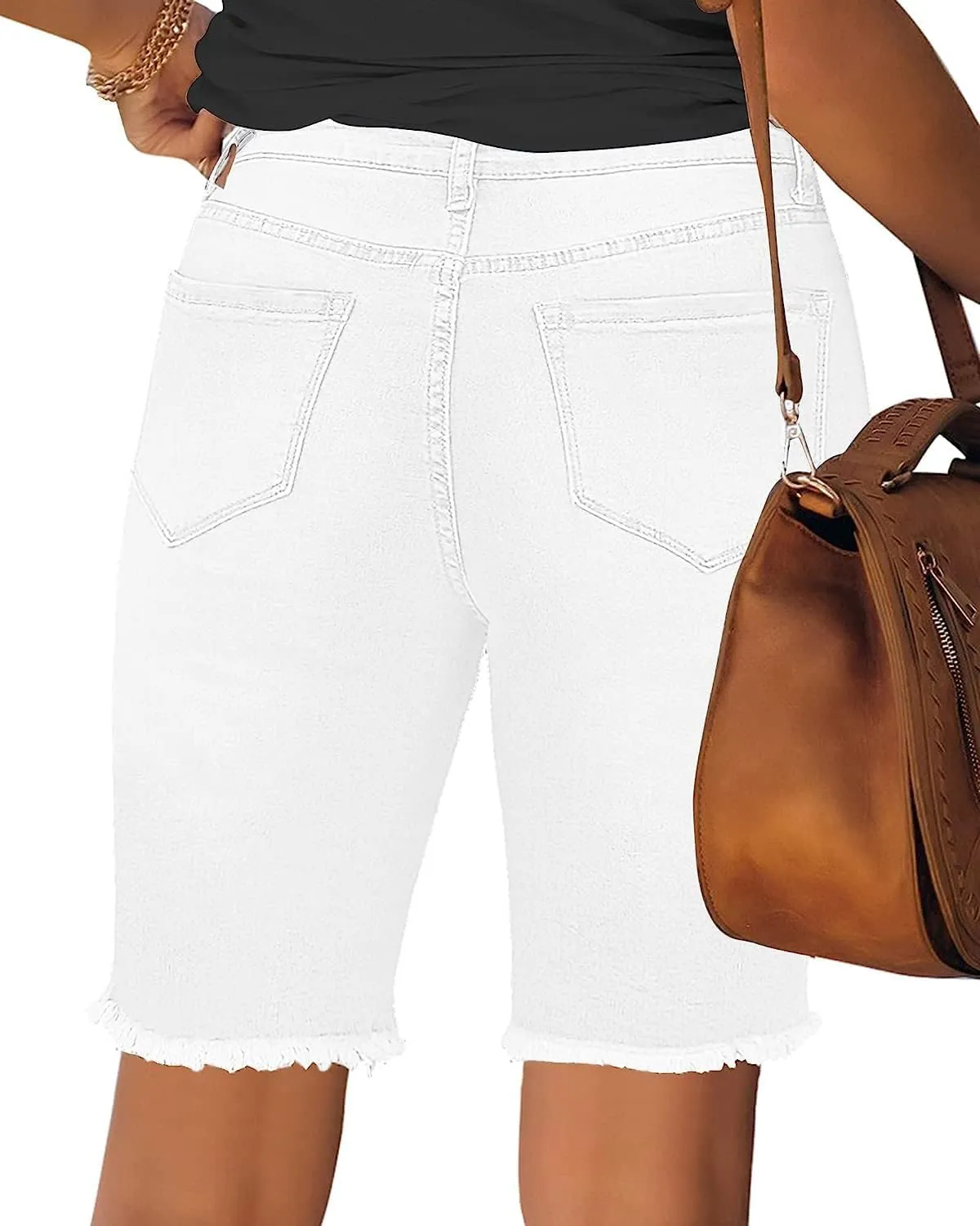 Utyful Women Summer Frayed Ripped Bermuda Shorts Distressed Denim Jeans Short