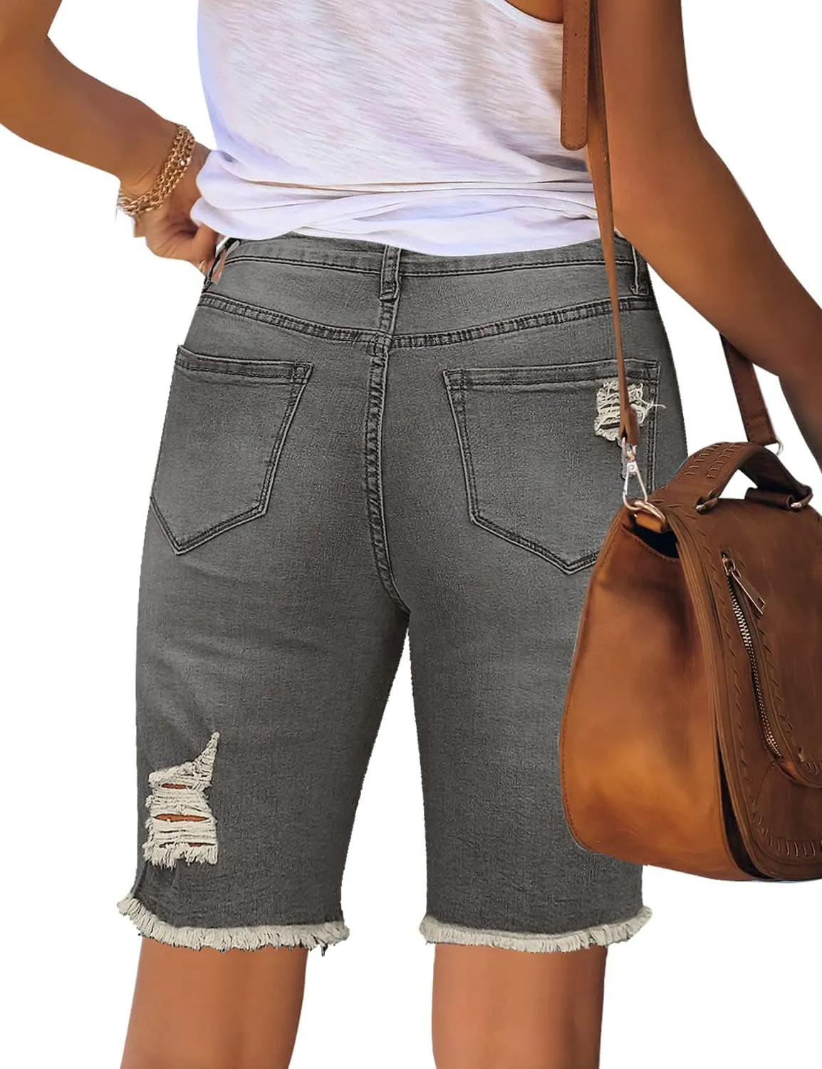 Utyful Women Summer Frayed Ripped Bermuda Shorts Distressed Denim Jeans Short