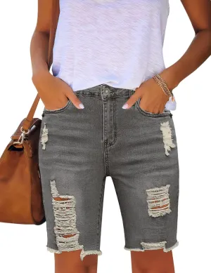 Utyful Women Summer Frayed Ripped Bermuda Shorts Distressed Denim Jeans Short