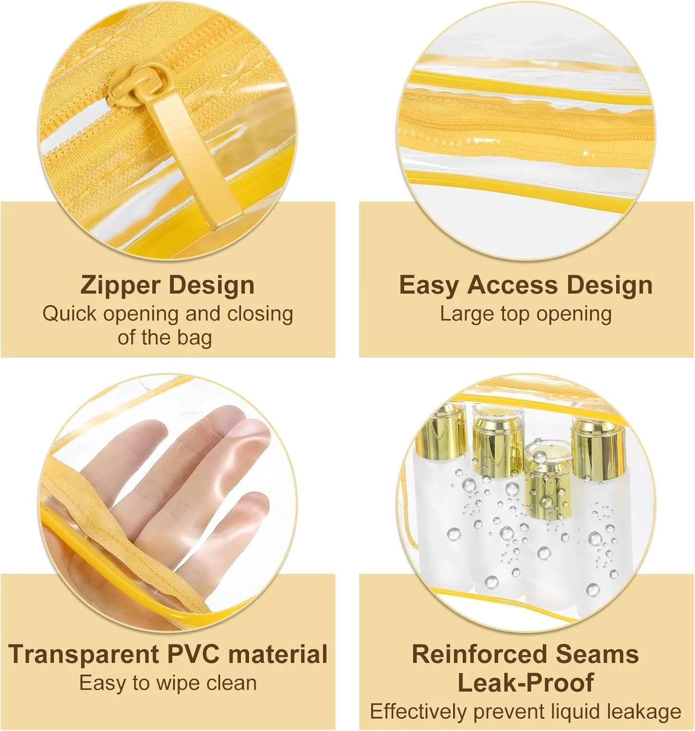 uxcell Clear Toiletry Bag, 12 Pcs PVC Transparent Makeup Bag for Women Man, Cosmetic Pouch Bags with Zipper for Travel Makeup Organizer Pouch, Green, Yellow, Blue, Rose Pink(L Size)
