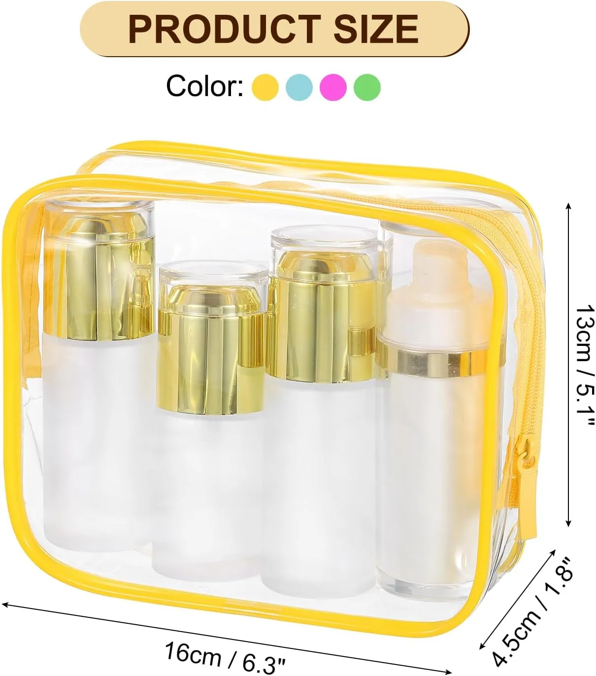 uxcell Clear Toiletry Bag, 12 Pcs PVC Transparent Makeup Bag for Women Man, Cosmetic Pouch Bags with Zipper for Travel Makeup Organizer Pouch, Green, Yellow, Blue, Rose Pink(L Size)