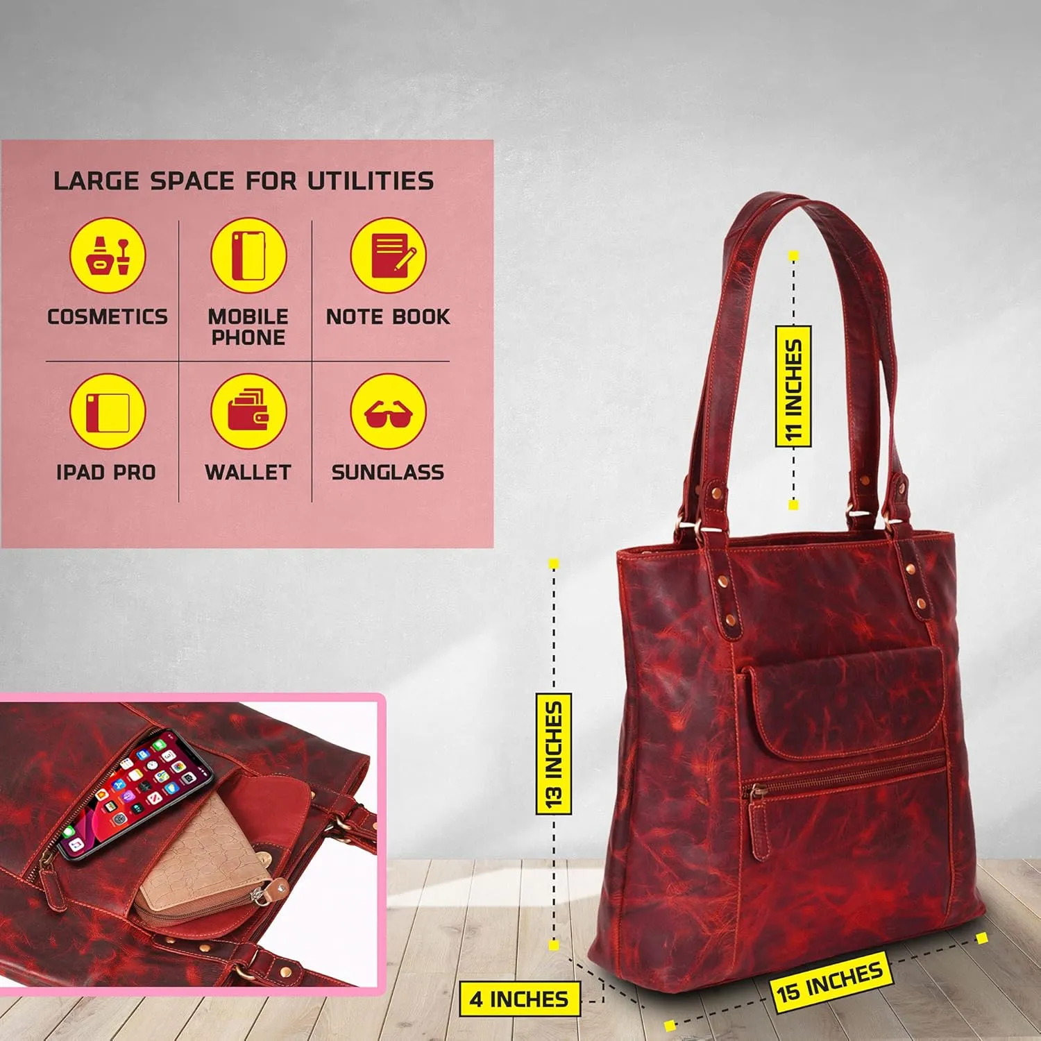 VALENCHI-Leather Shoulder Bag with Front and Back Zipper pocket with Large storage capacity