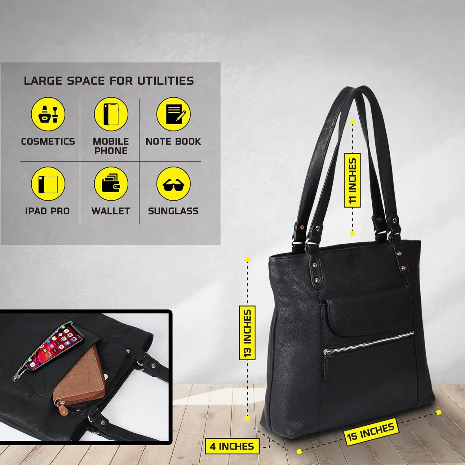 VALENCHI-Leather Shoulder Bag with Front and Back Zipper pocket with Large storage capacity