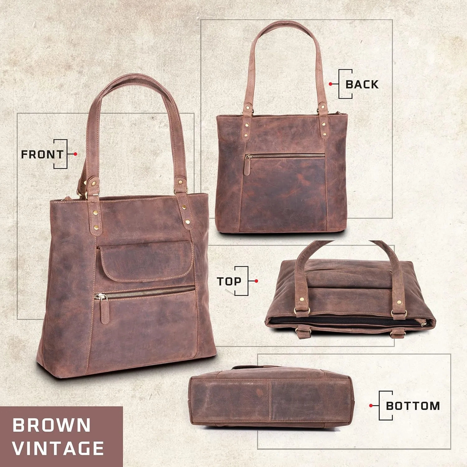 VALENCHI-Leather Shoulder Bag with Front and Back Zipper pocket with Large storage capacity