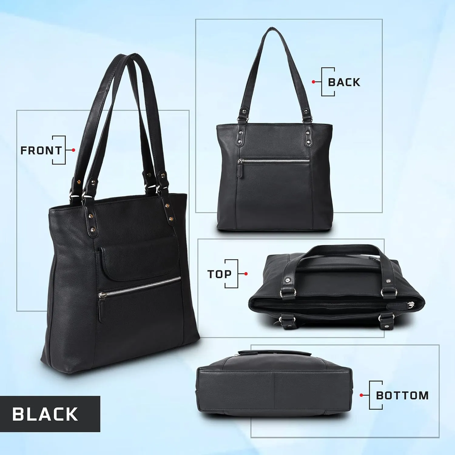 VALENCHI-Leather Shoulder Bag with Front and Back Zipper pocket with Large storage capacity