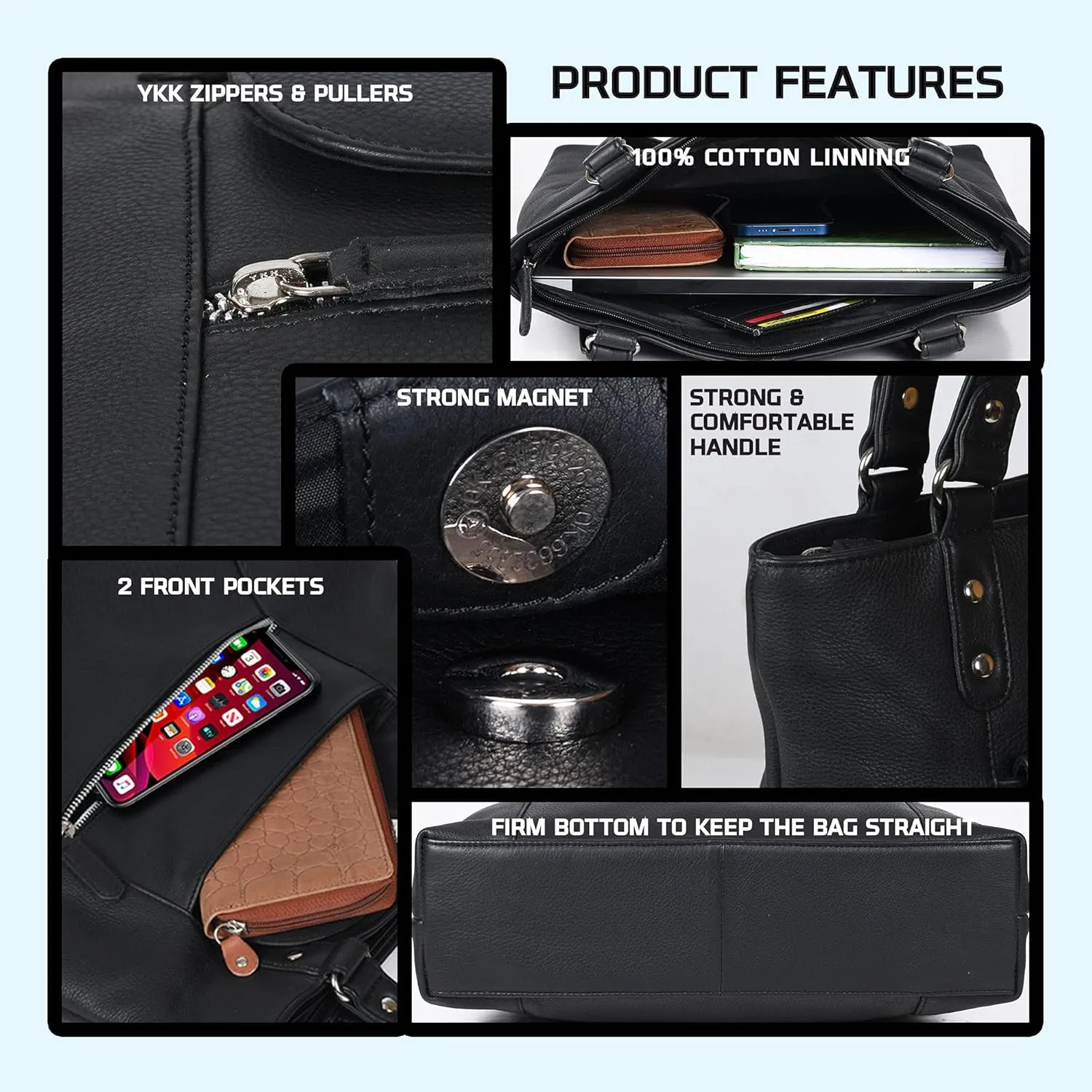 VALENCHI-Leather Shoulder Bag with Front and Back Zipper pocket with Large storage capacity