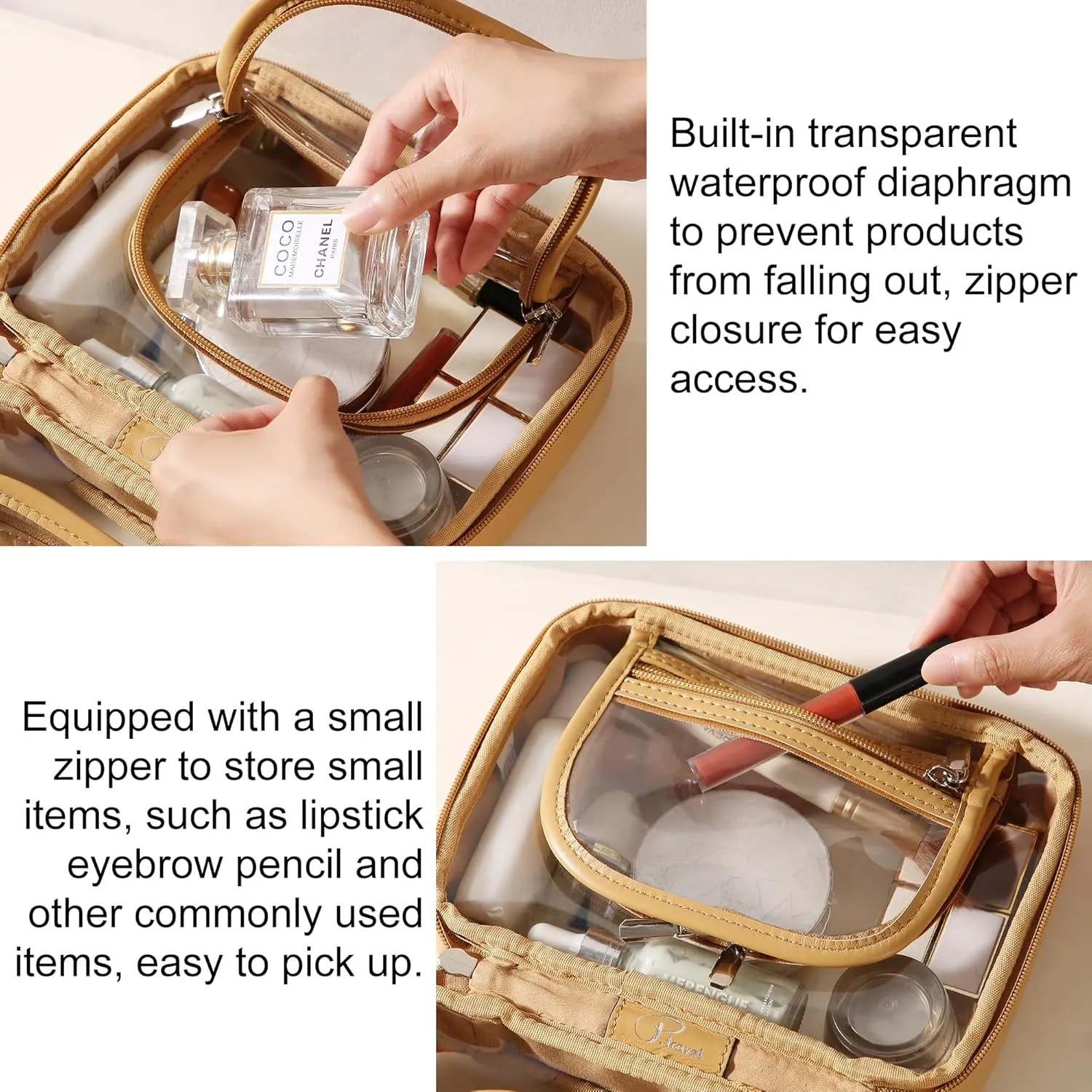 Veki Transparent Makeup Bag Travel Cosmetic Bags Case Waterproof Toiletries Bag Large Capacity Open Storage Bags Organizer With Zipper, Portable Make Up Organizer for Women and Girls