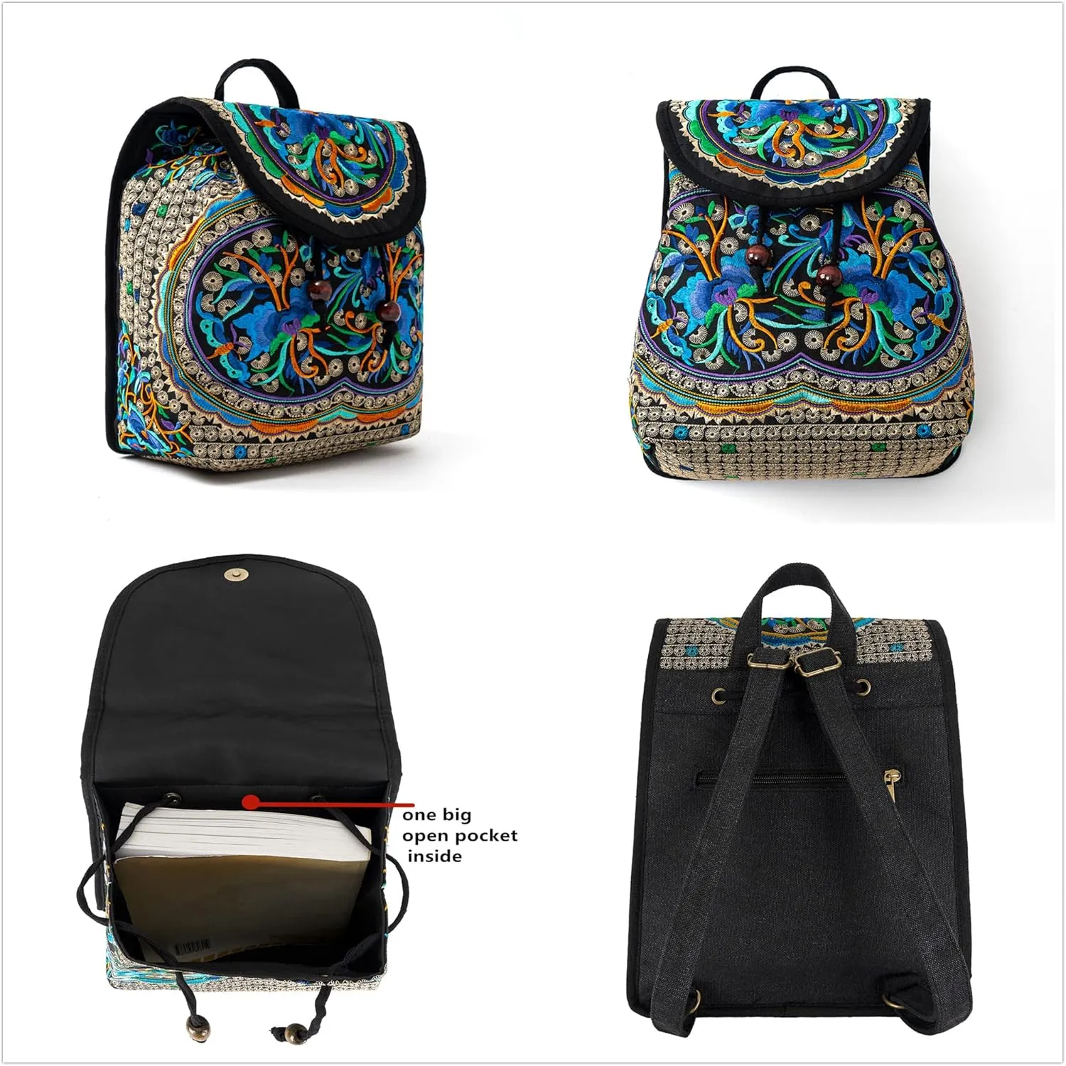 Vintage Embroidered Women Backpacks Boho Backpack Purse Ethnic Travel Shoulder Bag for Women