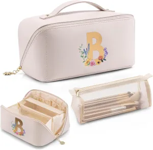Vlando Mothers Day Gift for Mom,Graduation Gifts Personalized Makeup Organizer Cosmetic Bag,Travel Essential Birthday Gifts for Friends Daughter(Letter B)
