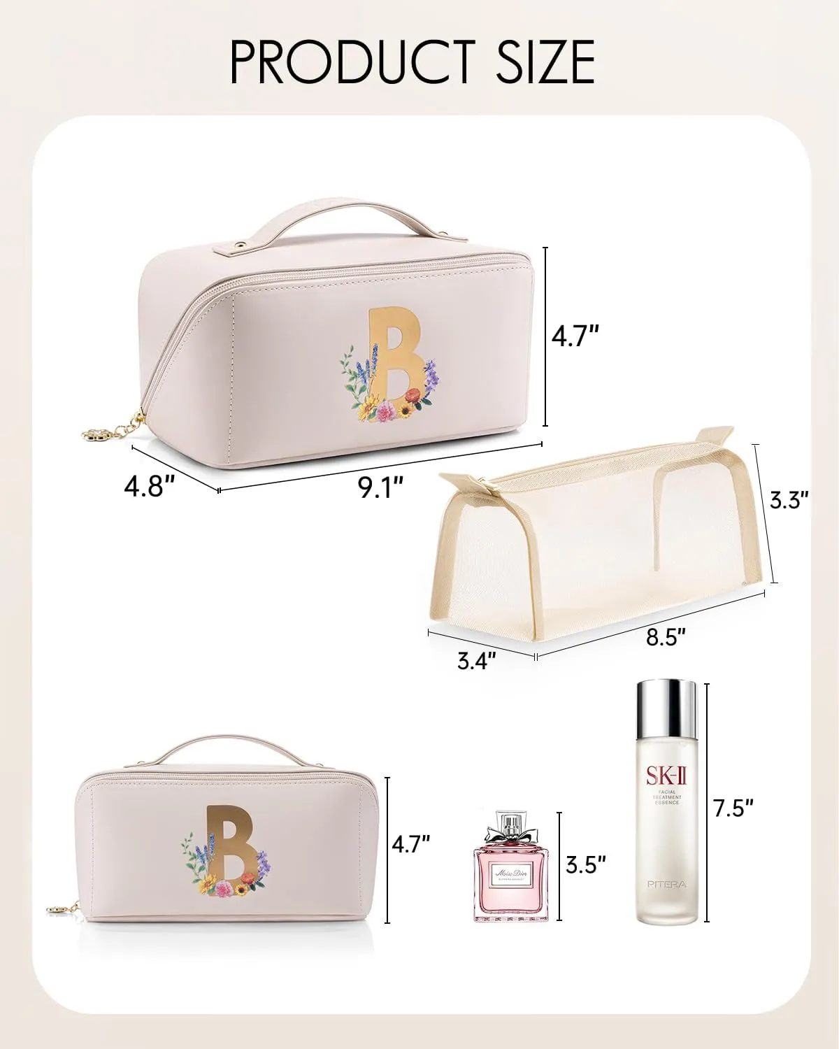 Vlando Mothers Day Gift for Mom,Graduation Gifts Personalized Makeup Organizer Cosmetic Bag,Travel Essential Birthday Gifts for Friends Daughter(Letter B)