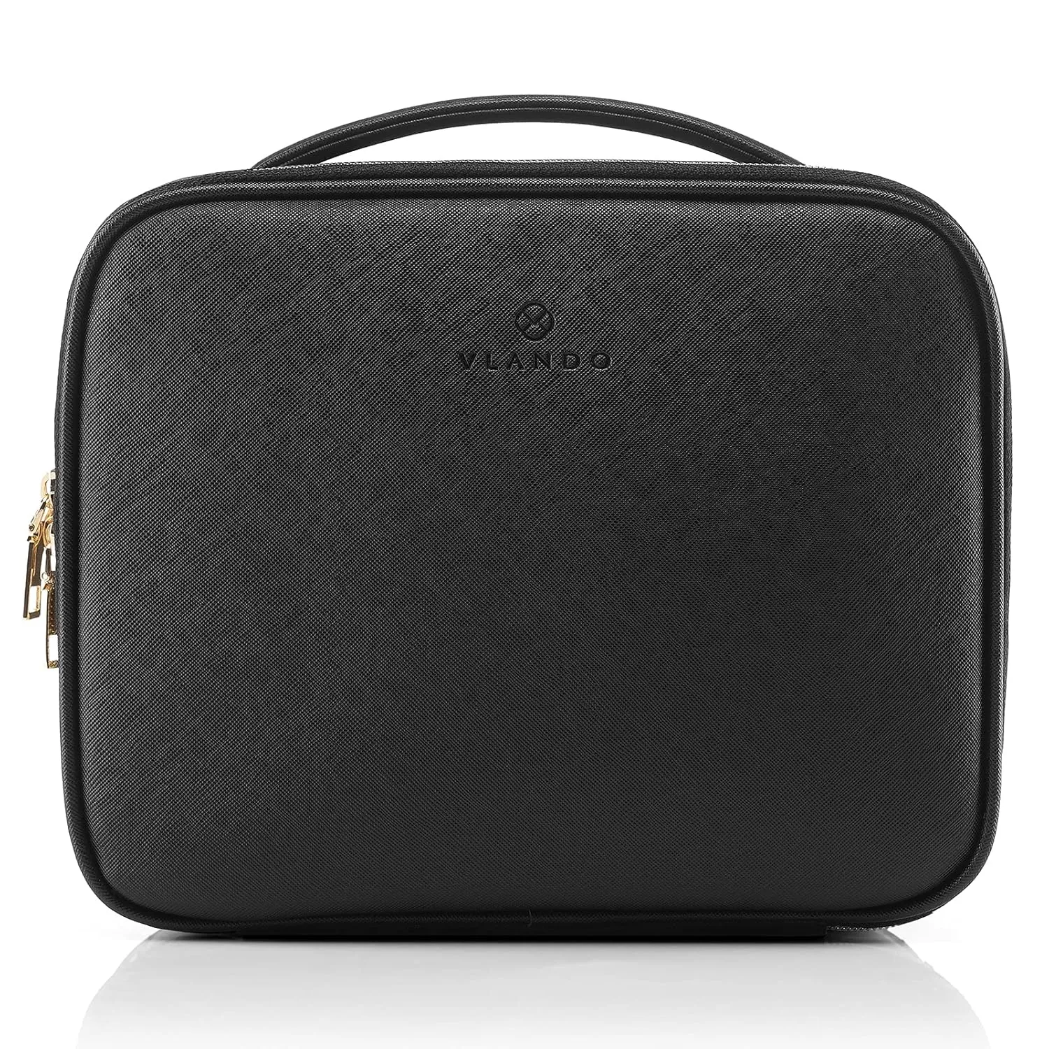 Vlando Valentines Day Gifts,Travel Makeup Bag Makeup Organizer Bag Travel Train Case Portable Cosmetic Artist Storage Bag with Adjustable Dividers for Cosmetics Makeup Brushes, Black