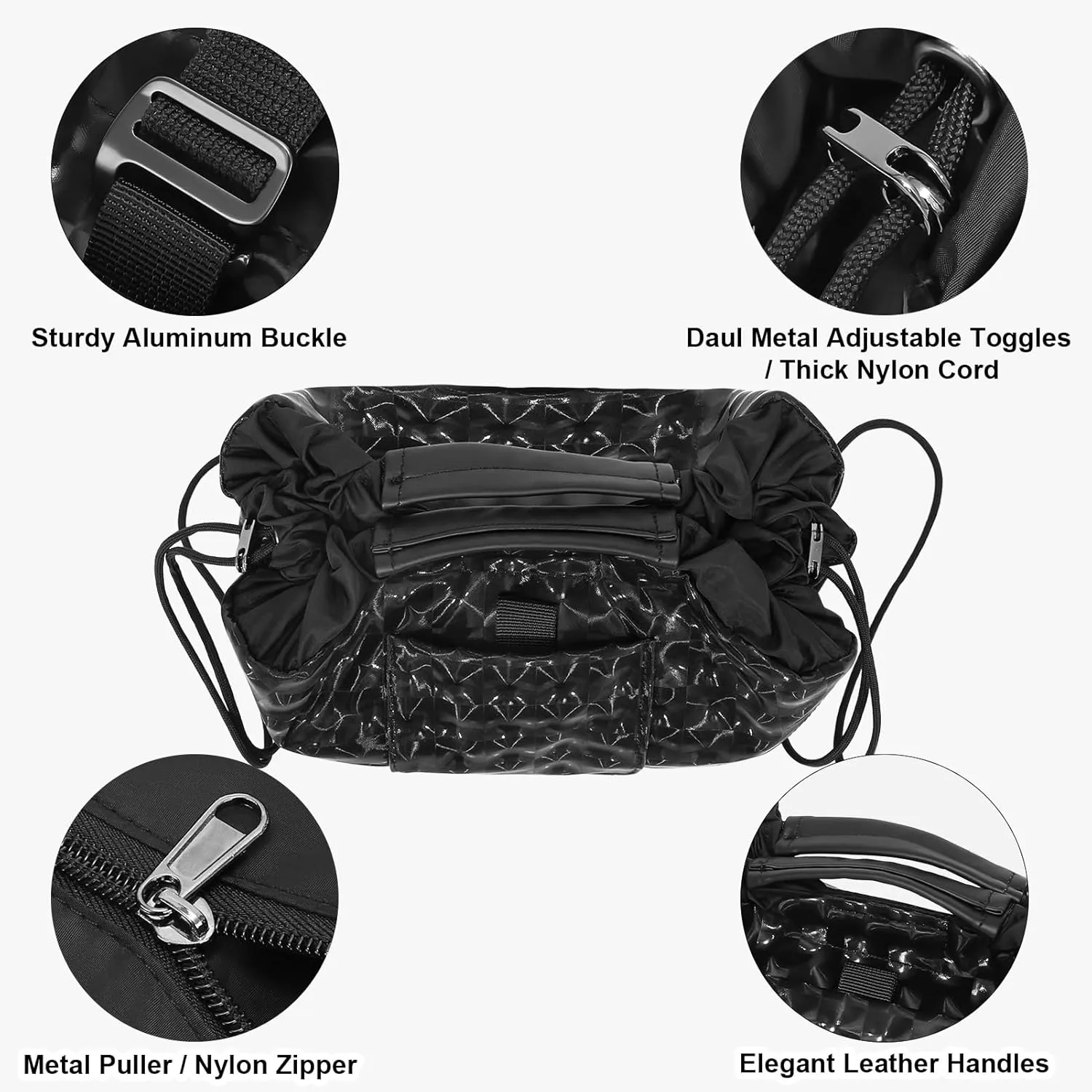 Vomgomfom 20 inch Drawstring Makeup Bag Open Flat,Waterproof Magic Cosmetic Pouch for Women,Tartan