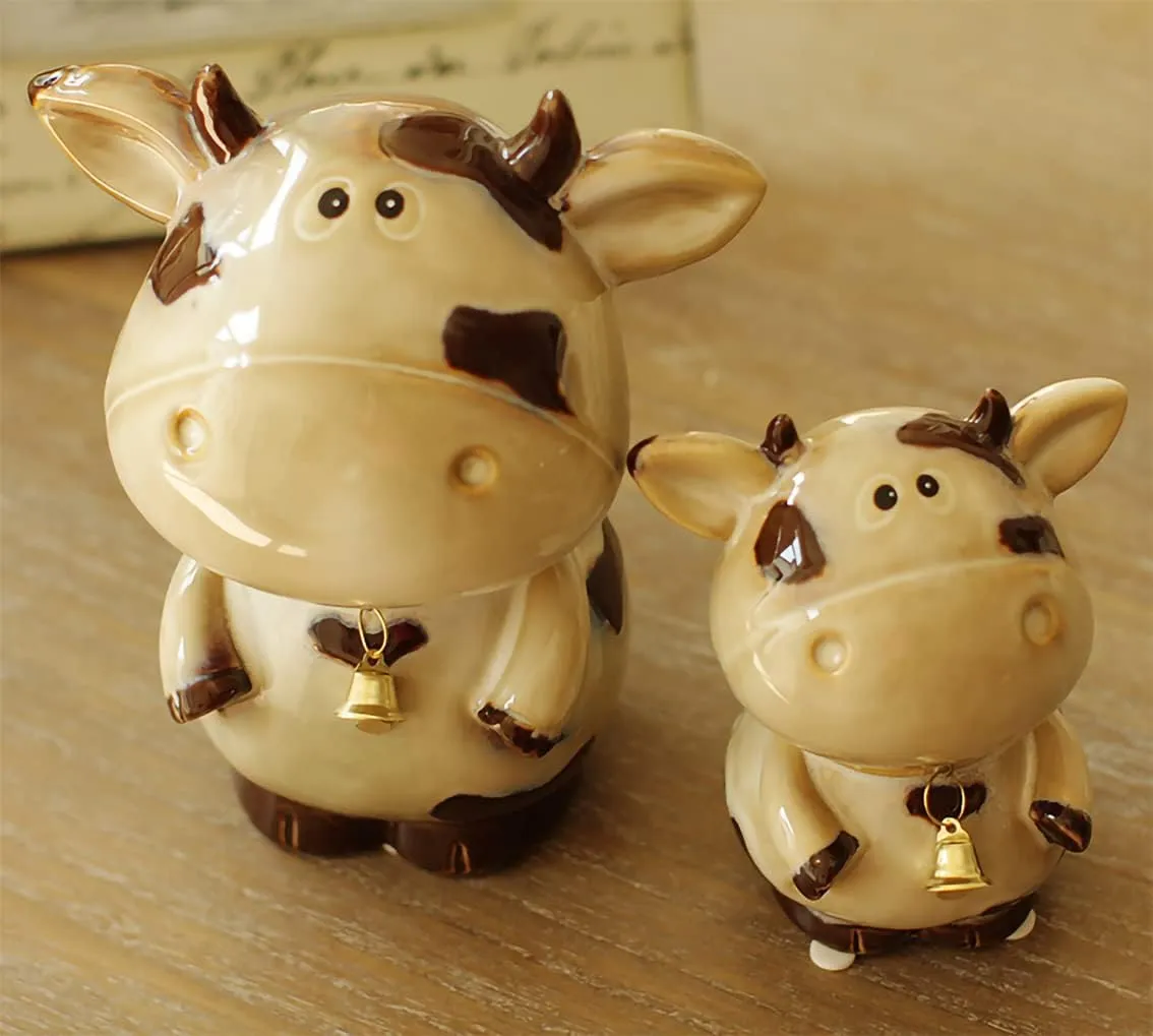WAIT FLY Cow Piggy Coin Bank, Ceramic Animal Money Box