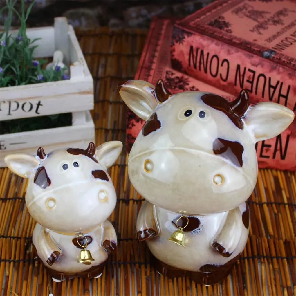 WAIT FLY Cow Piggy Coin Bank, Ceramic Animal Money Box