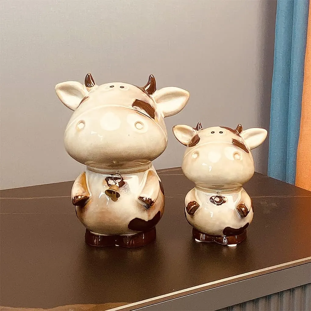 WAIT FLY Cow Piggy Coin Bank, Ceramic Animal Money Box