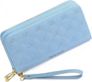 Wallet for Women RFID Blocking Leather Credit Card Holder with Double Zipper Large Capacity Phone Wristlet Purse