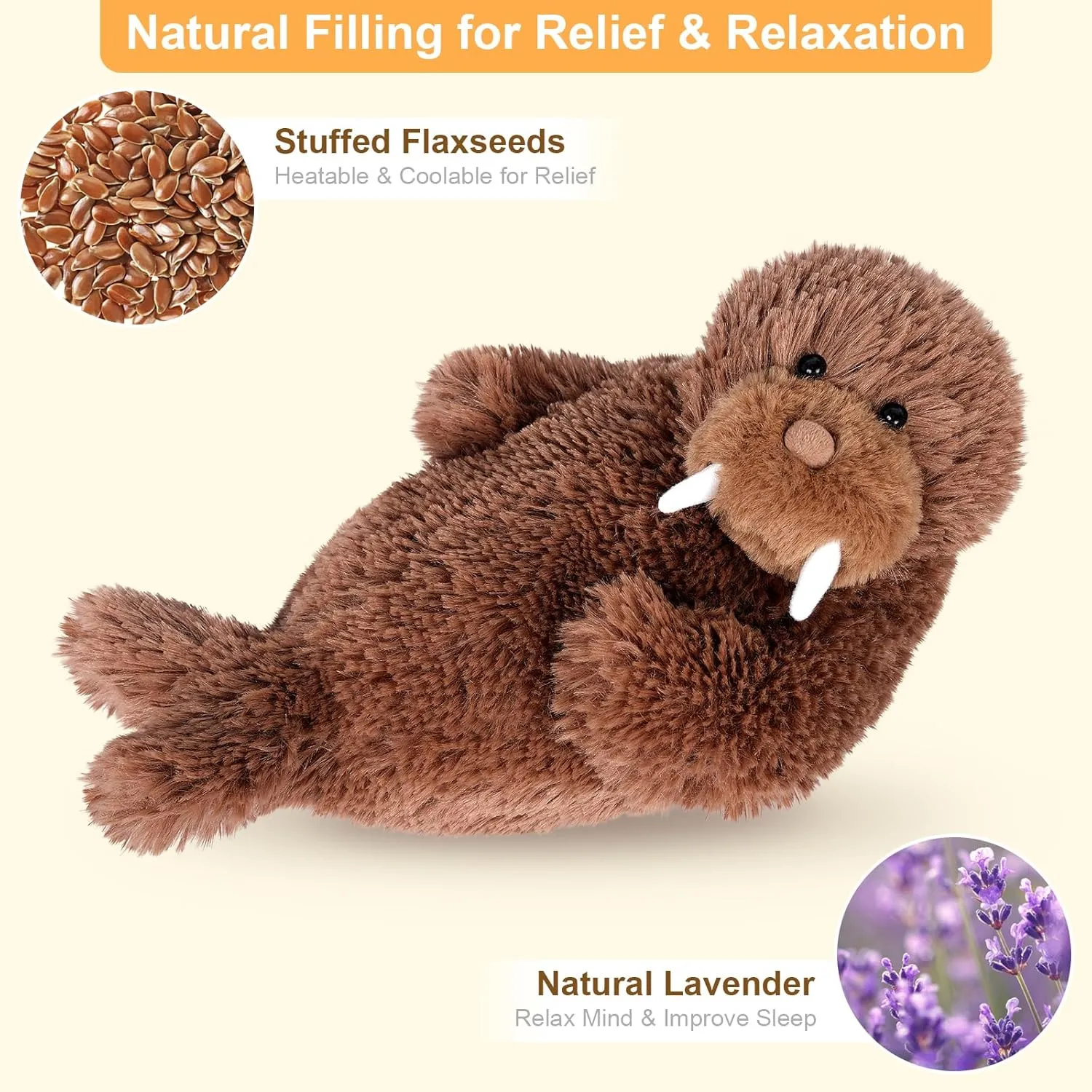 Warming Walrus Stuffed Animals, Microwavable Stuffed Animal Heating Pads for Soothing, Anxiety and Stress Relief, Cuddly Companion Plush Toys Gifts for Kids & Adults