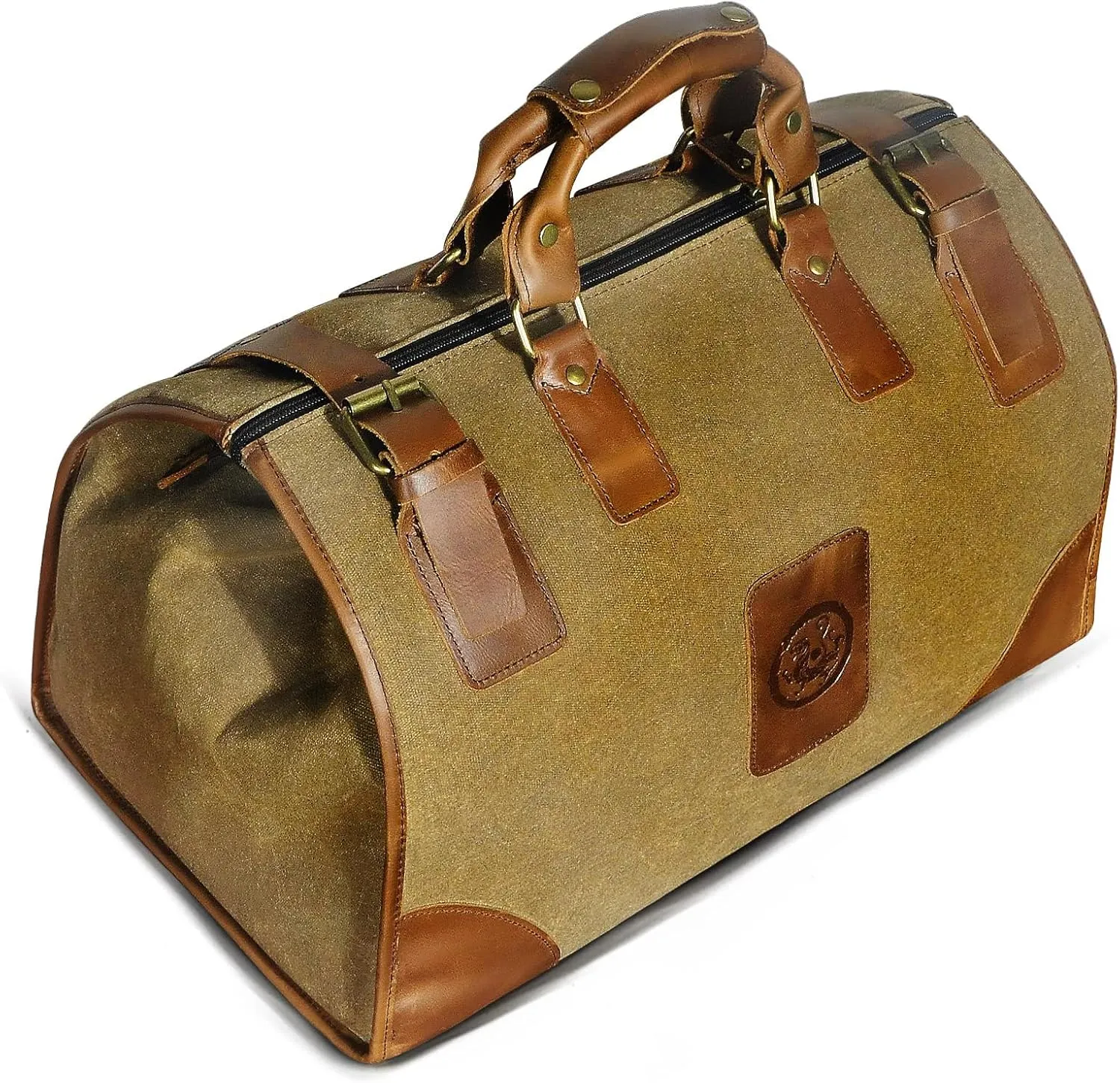 Water Resistant Canvas   Leather Travel Luggage Tote Duffle Gym Suitcase Weekender Overnight Bag For Men Male FB8151 (A-Brown)